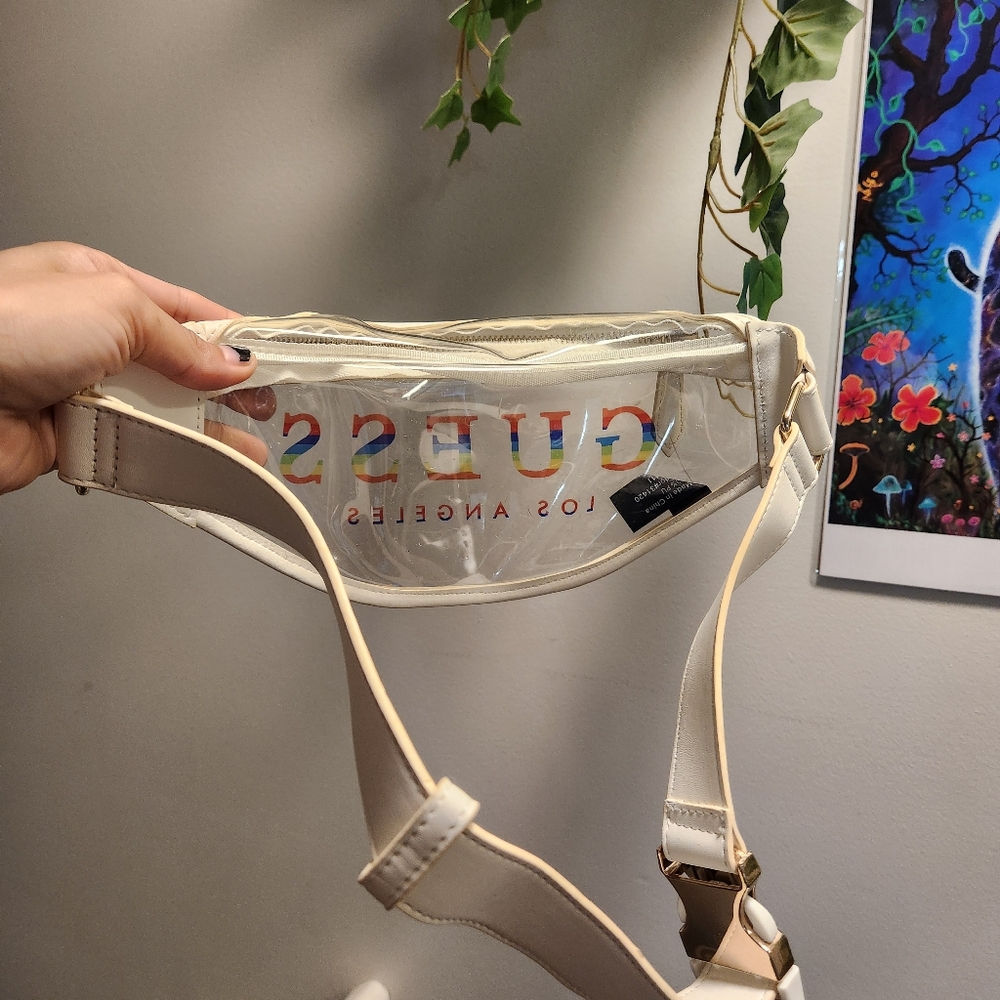 GUESS Transparent Crossbody Fannypack Bag with White Trim - Picture 3 of 4